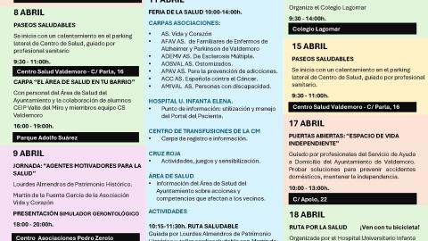 Cartel del programa de la semana de la salud en Valdemoro